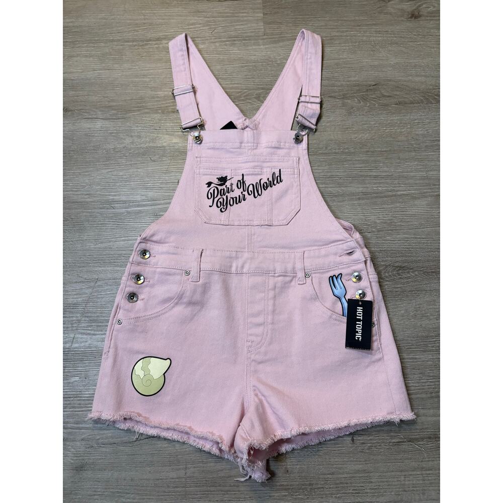 NWT Hot Topic Disney Little Mermaid Ariel Pink Denim Shortalls M Casual Vacation - Picture 8 of 11